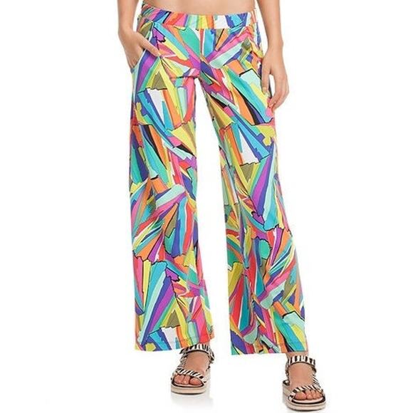 Trina Turk Viva La Vida Wide Leg Pants | Size Small | Multicolor Tropical Print - Picture 1 of 8
